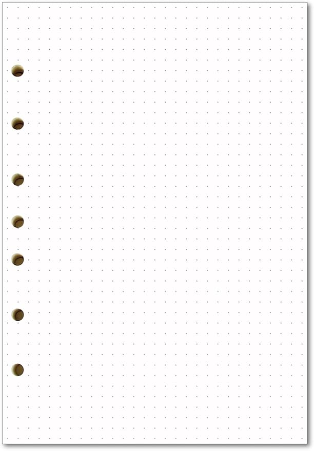 Dotted Filler Paper Pack of 100 Sheets, 7 Hole Punched Planner Refills 5 1/2 x 8 1/2 Inches, Fit 3 or 7 Ring Mini Binders