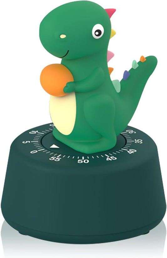 60 Minutes Mechanical Kitchen Timer,Cute Dinosaur Timer for Kids,Wind Up Egg Timer for Cooking,Reading,Classroom and Do Sports. (Dark Green)