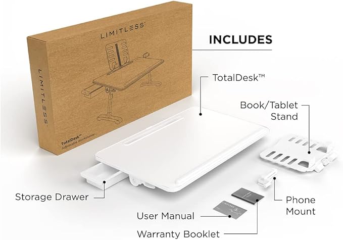Limitless TotalDesk Portable Workstation and Lap Desk with Adjustable Height & Tilt (White)