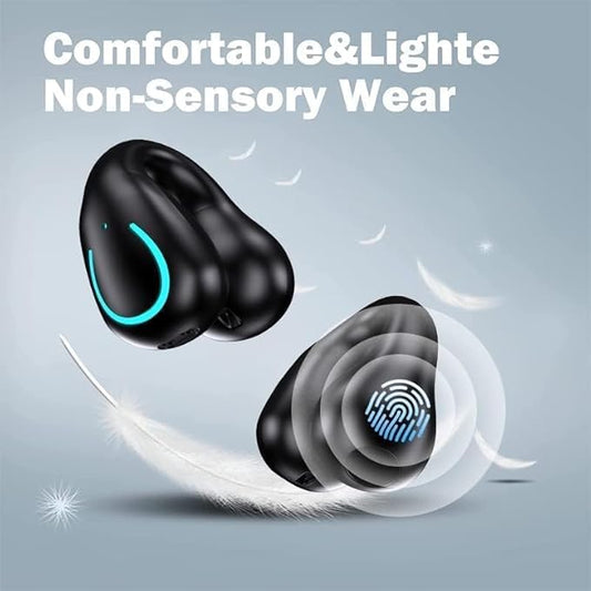 Open Ear Bone Conduction Headphones Bluetooth 5.3 Wireless Clip On Earbuds with Digital Display Charging Case 60 Hours Playtime Sport Earphones Built-in Mic IPX7 Waterproof for Running Fitness Black