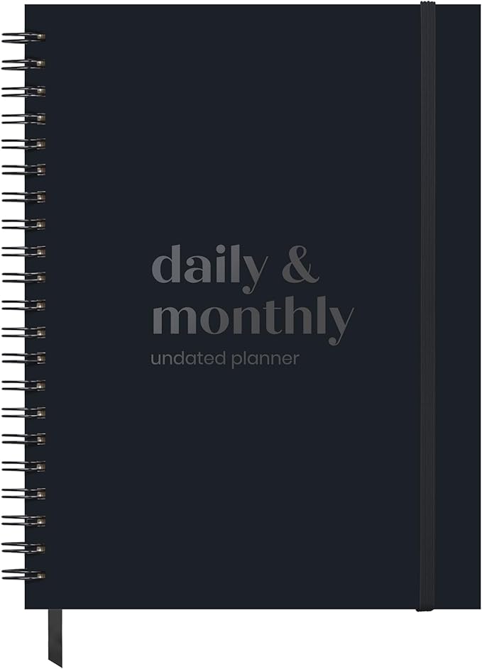 Large Daily Planner with Hourly Schedule, 8.5" x 11" Undated 6-Month Planner, Full Page a Day, 2025-2026 Calendar, To Do List, Time Blocking, Black Aesthetic Hardcover Spiral Notebook for Work Tasks