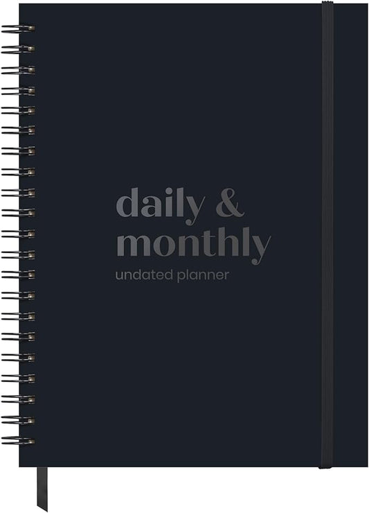 Large Daily Planner with Hourly Schedule, 8.5" x 11" Undated 6-Month Planner, Full Page a Day, 2025-2026 Calendar, To Do List, Time Blocking, Black Aesthetic Hardcover Spiral Notebook for Work Tasks