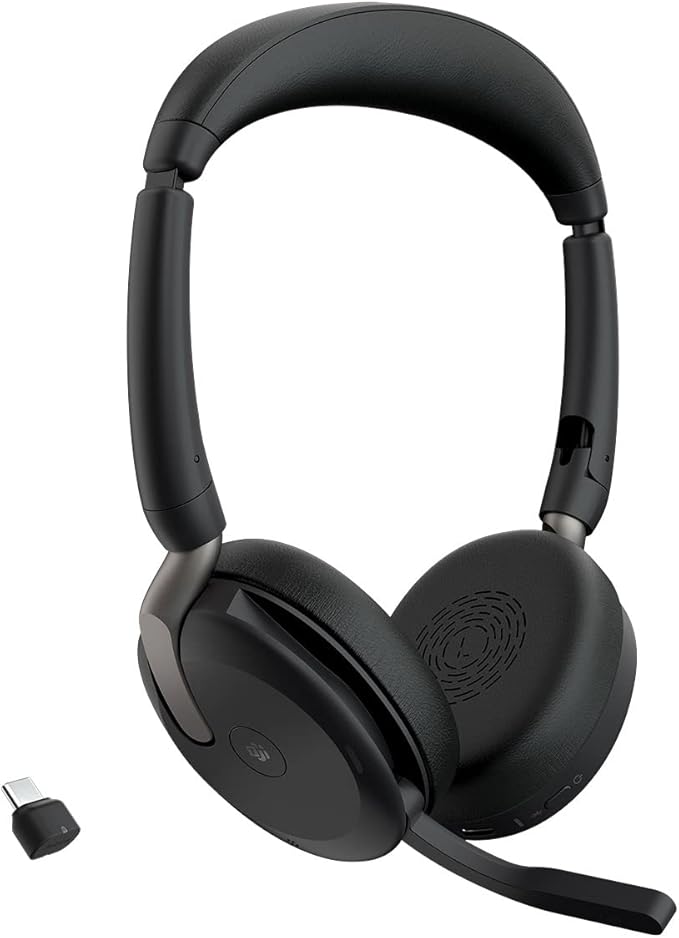 Jabra Evolve2 65 Flex Wireless Stereo Headset - Bluetooth, Noise-Cancelling ClearVoice Technology & Hybrid ANC - Certified for Microsoft Teams - Black