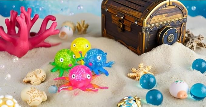 ArtCreativity Squeeze Jelly Octopus, Set of 4, Stress Relief Toys for Kids and Adults, Underwater Party Supplies, Fun Aquatic Birthday Party Favors, Relaxing Sensory Toys for Autism, 4 Colors