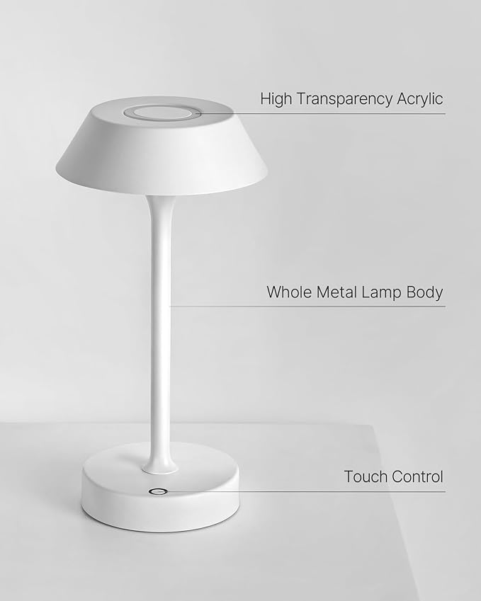 Elva Portable Table Lamp, Small Cute Cordless Rechargeable Table Lamp, 3W LED Dimmable Touch Light with 3-Color Temp, Modern Bedside Nightstand Light for Bedroom Ambient, White