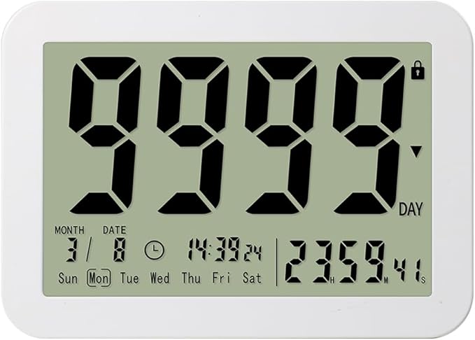 FCXJTU Digital Countdown Days Timer Clock- 9999 Days Count Down Days Timer with Stand Strong Magnetic Back for Retirement Wedding Vacation Christmas New Baby Classroom Lab Kitchen Cooking (9999Day)