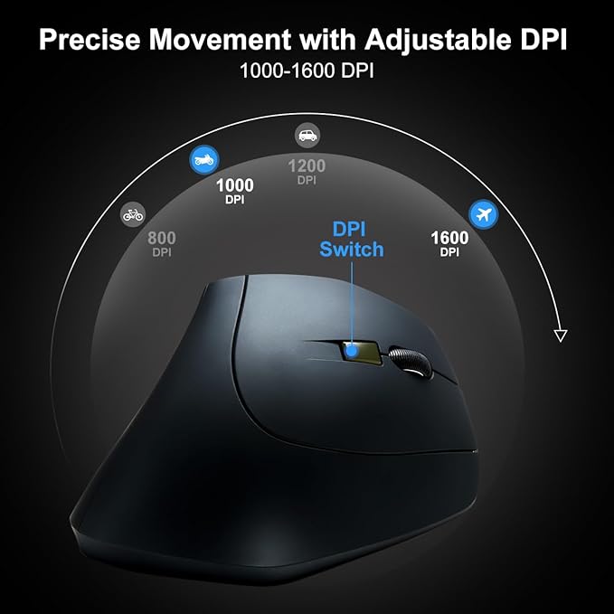 SANWA Wired Ergonomic Mouse, Silent Click, Vertical Computer Mice, 3 Programmable Buttons, Optical Ergo Mouse, Reduce Wrist Strain, 1000/1600 DPI, Compatible wtih Mac, Windows, Laptop, PC