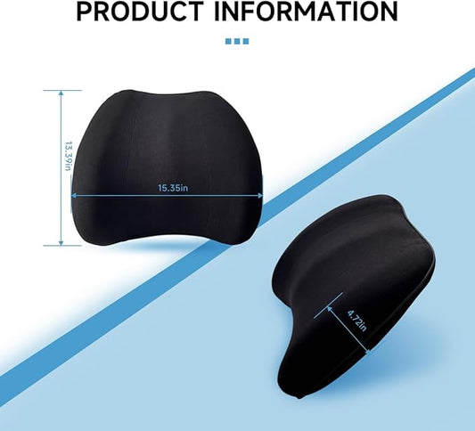 Really Plush Lumbar Support Pillow for Car Seat, Perfectly Balanced 100% Memory Foam Lumbar Pillow - Breathable Removable Cover & Ergonomic Design, Back Pillow for Back Pain Relief(Black, 1PC)
