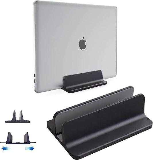 Vertical Laptop Stand Holder, Desktop Aluminum Stand for MacBook with Adjustable Dock Size, Fits All MacBook, Surface, Chromebook and Gaming Laptops (Up to 17.3 inches), Black