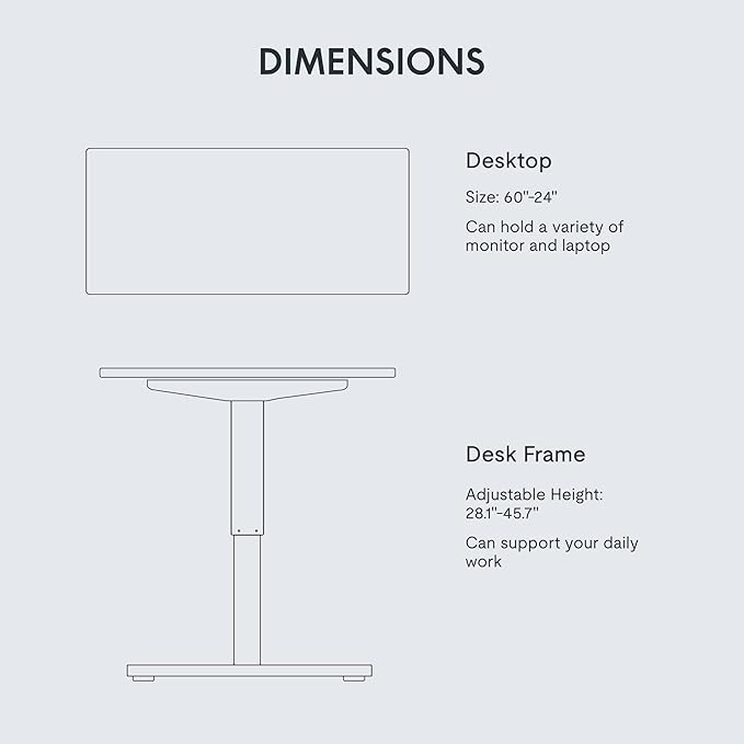 FLEXISPOT EN1 One-Piece Standing Desk, 60 x 24 Inches Electric Height Adjustable Desk for Home Office (White Frame + White Desktop, 2 Packages)