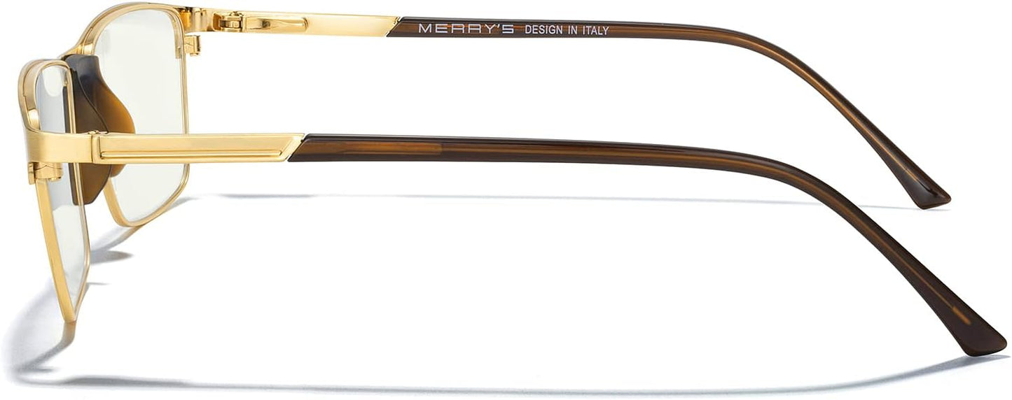 MERRY'S Fashion Blue Light Blocking Glasses - Reading Glasses Metal Frame Spring Hinge Readers for Men Eyeglasses