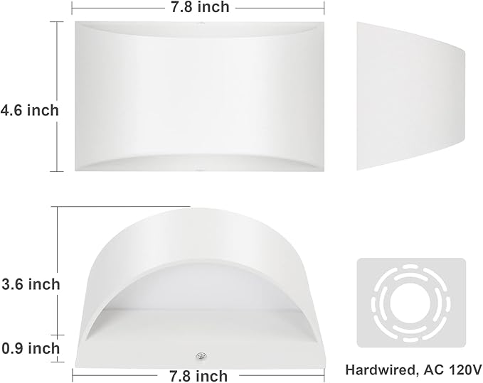 TRLIFE Dimmable Wall Sconces, 3000K/4000K/6000K Selectable Modern LED Wall Sconce 12W Aluminum Wall Mounted Light Hardwired Wall Lights for Bedroom Bedside Living Room Stairway (White, 1 Pack)