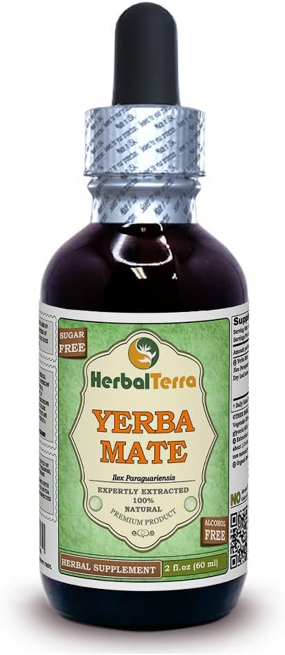 Yerba Mate (Ilex Paraguariensis) Glycerite, Organic Dried Leaves Alcohol-Free Liquid Extract 2 oz
