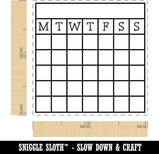 Blank Calendar Monday Start Goal Habit Tracker Self-Inking Rubber Stamp Ink Stamper - 1 Inch Small - Red Ink