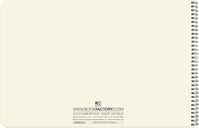 BookFactory Accounting Ledger Notebook/Large 3 Column Accounting Ledger Columnar (Three Columns) Log Book - 17'' x 11'', 100 Pages, Wire-O Landscape Format (LED-100-CLCW-PP(17x11-Ledger-3)-AX)