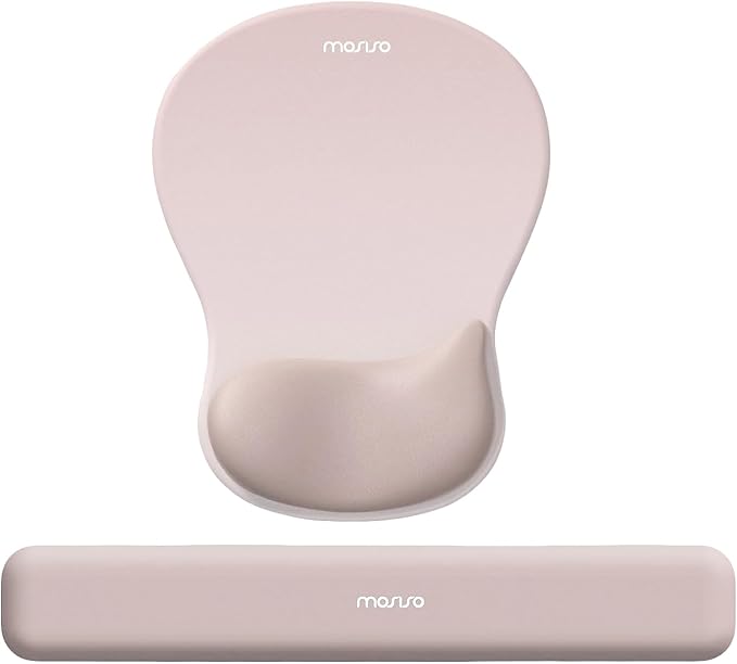MOSISO Wrist Rest Support for Mouse Pad&Keyboard Set, Ergonomic Mousepad with Concave Curved Memory Foam, Non-Slip Base Pain Relief Comfortable Rectangular Easy Typing Pad for Home/Office, Apricot