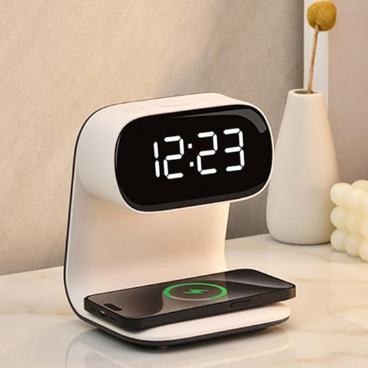 IHAO 3in1 Multi-Functional Wireless Charging Alarm Clock Smart Night Light Qi Charger LED Digital Clock Adjustable Light 15W Fast Wireless Charging for All Qi Phone and TWS Headphone