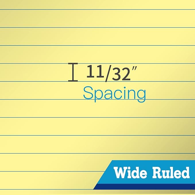 Legal Pads 8.5 x 11 Note Pads, Wide Ruled Writing Pads, Canary Paper, 6-Pack, 50 Sheets, Micro-Perforated Notepads, Office Supplies (KSU-8348) - Made in the USA