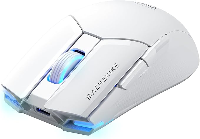 Machenike Wireless Gaming Mouse,26,000 DPI,PAW3395 Sensor,RGB Backlit,Ergonomic Design,6 Programmable Buttons,Long Battery Life,Ultra-Lightweight,White Gaming Mice Compatible with PC, Mac