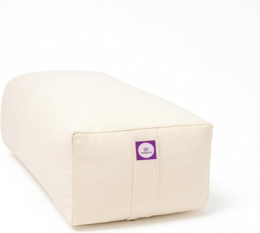 Yogikuti Cotton-Filled Rectangular Bolster for Iyengar Yoga- Cotton Pillow Best for Back Support & Chest-Opening in Restorative Poses, Meditation (Beige)