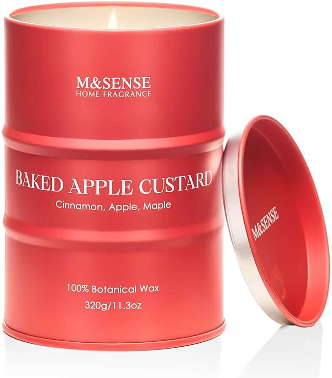 M&SENSE Baked Apple Scented Candles Natural Non Toxic, Aromatherapy Candle for Stress Relief Meditation Relaxing, Housewarming Gifts for Women Men, 11.3oz 70 Hour Long Burning
