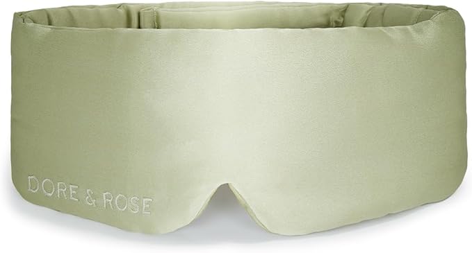 Dore & Rose Deep Sleep Mask Light Blocking, 23 Momme Mulberry Silk Eye Mask, Ultra Soft, Adjustable - Travel Sleeping Mask for Men & Women - Olive