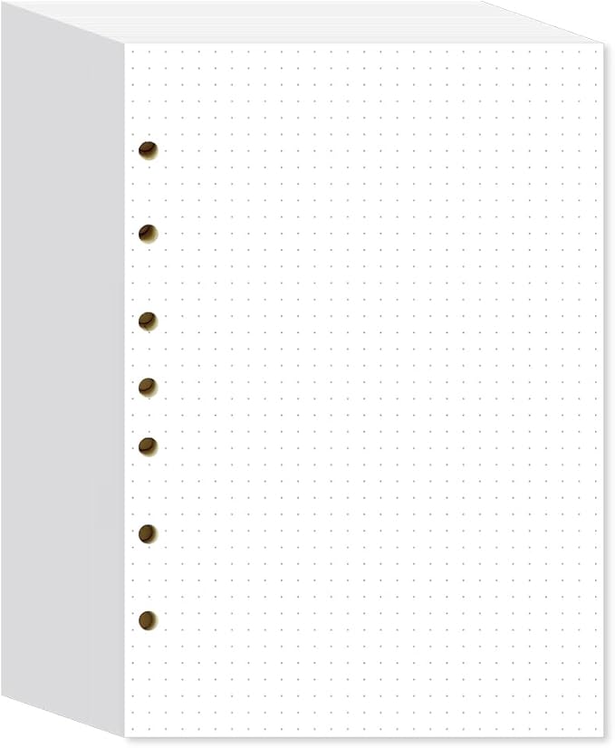 Dotted Filler Paper Pack of 500 Sheets 5.5”x8.5" for 3-Ring & 7-Ring Mini Binders, 7 Hole Punched