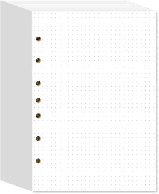 Dotted Filler Paper Pack of 500 Sheets 5.5”x8.5" for 3-Ring & 7-Ring Mini Binders, 7 Hole Punched