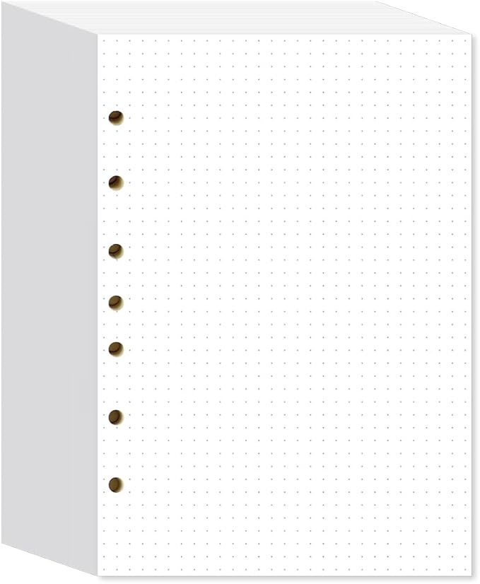 Dotted Filler Paper Pack of 300 Sheets, 7 Hole Punched Planner Refills 5 1/2 x 8 1/2 Inches, Fit 3 or 7 Ring Mini Binders