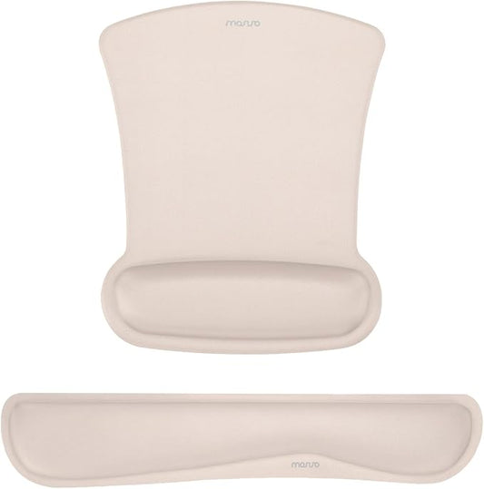 MOSISO Wrist Rest Support for Mouse Pad & Keyboard Set, Ergonomic Mousepad Non-Slip Base Home/Office Pain Relief & Easy Typing Cushion with Neoprene Cloth & Raised Memory Foam, Apricot