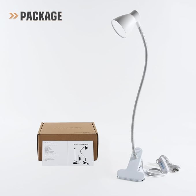 Clamp Desk Lamp, Clip on Reading Light, 3000K-6500K Adjustable Color Temperature, Multiple Illumination Modes, CRI>90, 6Watts (Adapter Not Included)