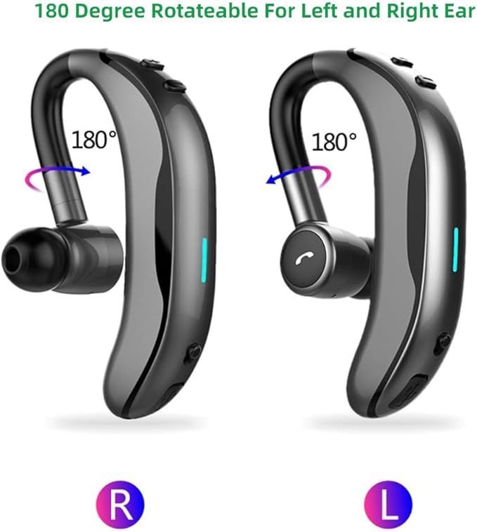 IHAO Bluetooth Earpiece Headphone Dual Noise Cancelling Mic Painless Open-Ear Handsfree Headset Stereo Sound Left/Right Changeable Earhook Earphones for Driving/Business/Gym-Single Ear F600 Black