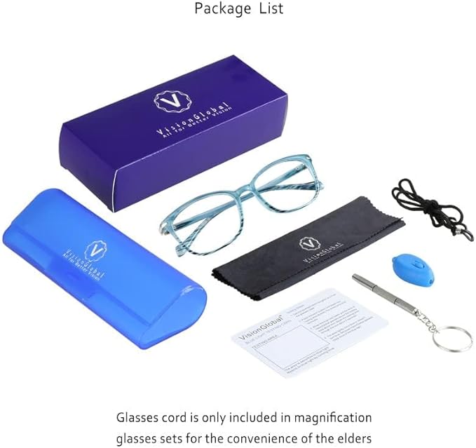 VisionGlobal Blue Light Blocking Glasses for Women, Anti Eyestrain, Computer Reading, TV Glasses, Stylish Square Frame, Anti Glare(Slate Blue,+6.00 Magnification)