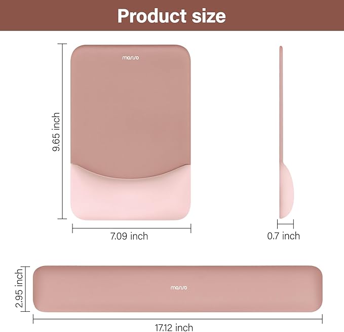MOSISO Wrist Rest Support for Mouse Pad&Keyboard Set, Rectangular Ergonomic Mousepad Non-Slip Base Home/Office Pain Relief&Easy Typing Pad with Neoprene Cloth&Raised Curved Memory Foam, Salmon Pink