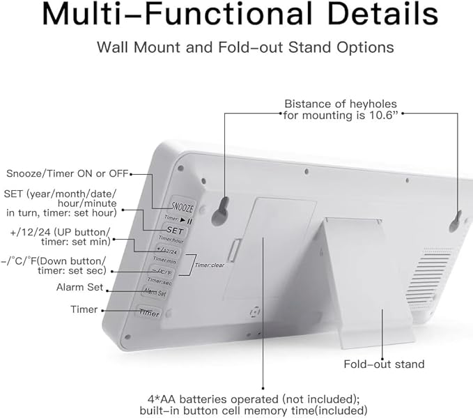 TXL Large Digital Wall Clock with Backlight, 14.2" Battery Operated Alarm Clock with Day, Date & Temperature, Jumbo Display Digital Count Up Down Timer Clock for Seniors, Home, Bedroom Office