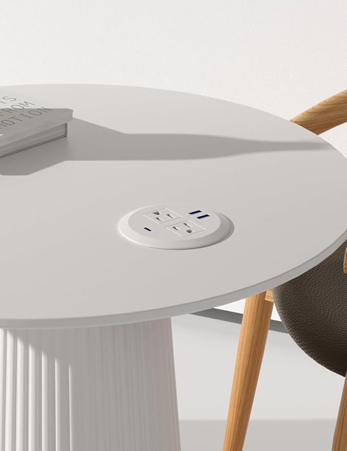 2PCS 3 Inch Desktop Power Grommet,20W USB C Fast Charging Station,3-USB Port,Flush Mount,6.5 ft Power Cord.Round Recessed Power Strip,Desk Hole Grommet Outlet for Workspace,White