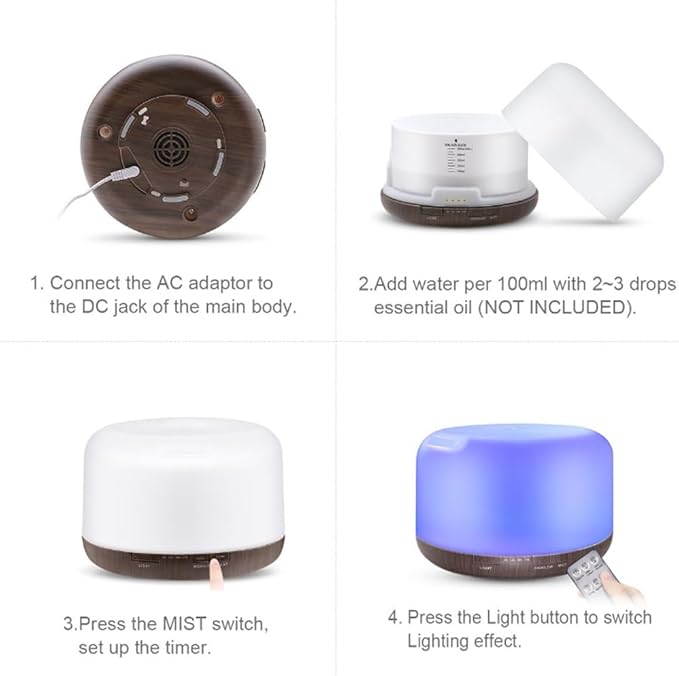 Wild Essentials 700ml Designer Large Room Essential Oil Diffuser, 5 in 1 Ultrasonic Aromatherapy Vaporizer Cool Mist Humidifier, Home, Office Bedroom, Timer Auto-Off, 7 Color LED, Light Wood Branches