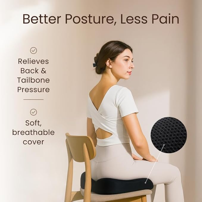 Sleepavo Office Chair Cushion - Seat Cushion for Tailbone Pain Relief - Butt Pillow for Coccyx, Sciatica, and Lower Back Pain - Orthopedic Chair Pad for Lumbar Support in Office Desk, Car, Airplane