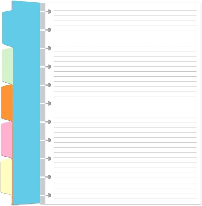 Letter Size Lined Paper, 11 TUL Paper Refills - 50 Sheets/100 Pages Loose Leaf Planner Refills, 5 Sheets Dividers, 8.5" x 11"