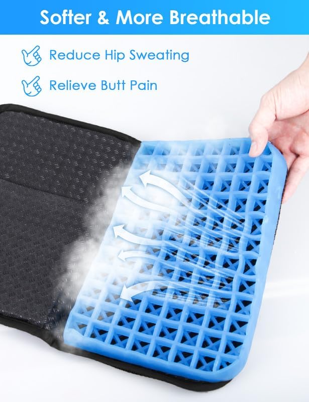 Gel Seat Cushion Portable Travel Cushions, 16.5" x 12" Large Size Super Thick Foldable Chair Seat Cushion Lightweight for Car Office Chair Wheelchair, Pressure Sores Tailbone Pain Relief