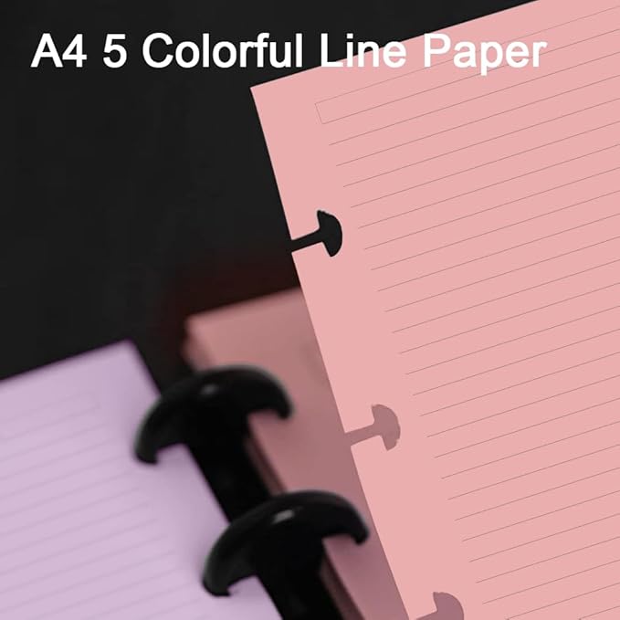 (2-Pack) Letter Size Discbound Lined Refill Paper, 11 Disc Discbound, 5 Colors(40 Sheets/Color), Total 200Sheets / 400Pages, 110gsm Thicker Paper, 8.5'' x 11''