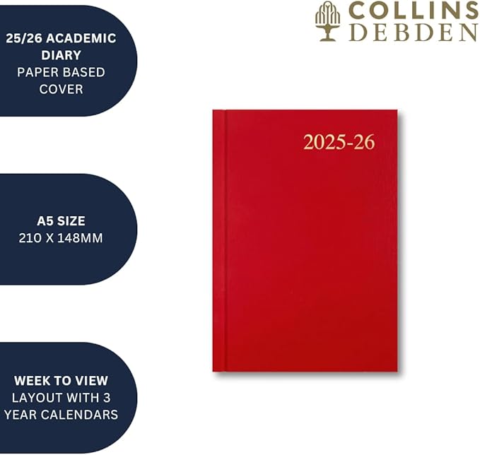 Collins 'Essentials' 12 Month Mid/Academic Year Planner, July 2025-July 2026 - ESSA53M.45-2526 -Week-to-View Diary, A5 Hard Cover, Yellow