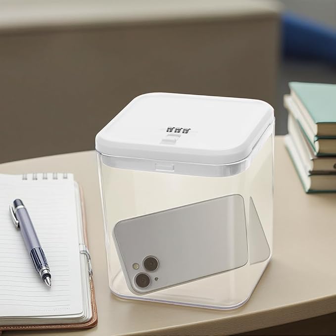 Clear Lockable Storage Box with Combination Lock - Heavy Duty Medicine,Food,Snack & Electronics Organizer Jar,Childproof Phone Jail,Gaming Device Lockbox Container Tank,Self Control Prize Bin (White)