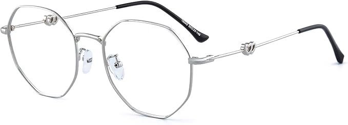 GUDVUE Blue Light Glasses, Computer/Gaming/TV/Phones Glasses for Women/men, Anti Glare/UV400/Eye Strain, Polygon Silver