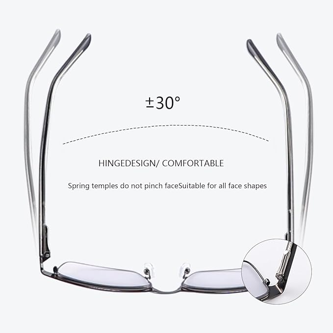 YIMI Photochromic Nearsighted Distance Glasses Spring Hinge UV400 Sunglasses Anti-Blue Light Myopia Glasses for Men Women (Black, -2.75, x)