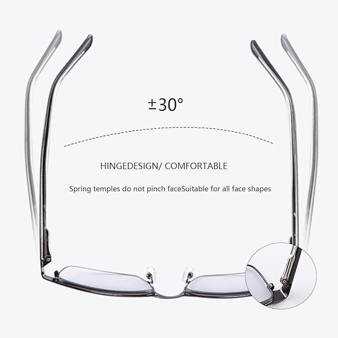 YIMI Photochromic Nearsighted Distance Glasses Spring Hinge UV400 Sunglasses Anti-Blue Light Myopia Glasses for Men Women (Black, -2.25, x)