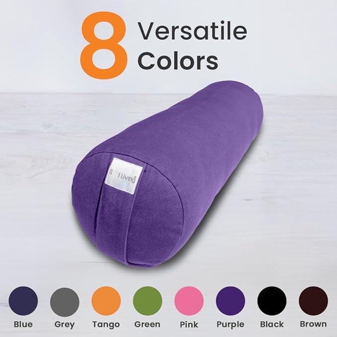 Sol Living Yoga Bolster Pillow for Restorative Meditation - 100% Cotton Cylindrical Cushion with Washable Cover for Balance Support in Asana Poses