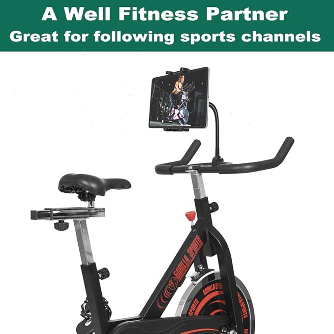 Tablet Holder Spin Bike Mount for 4-13" iPad Phone, 360° Gooseneck Stand for Treadmill Stationary Exercise Bicycle, Indoor Cycling Clamp for iPad Pro Air Mini, Galaxy Z Fold, Fire HD, iPhone