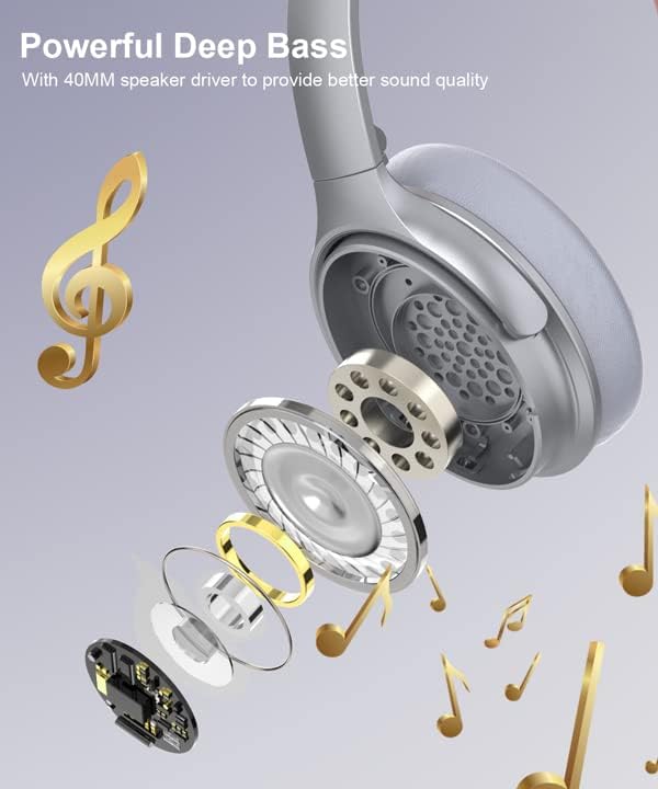 INFURTURE Active Noise Cancelling Headphones, H1 Wireless Over Ear Bluetooth Headphones, Deep Bass Headset, Low Latency, Memory Foam Ear Cups,90H Playtime (Silver)