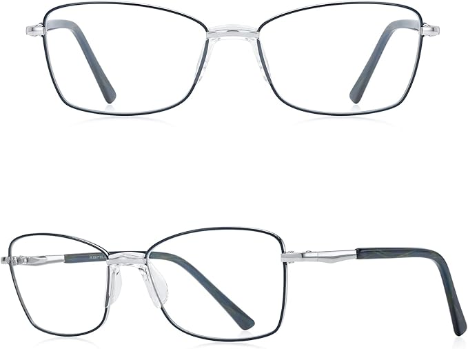RB. Pilot Reading Glasses Spring Hinge Readers for Women Blue Light Blocking Computer Metal Frame Acetate Legs